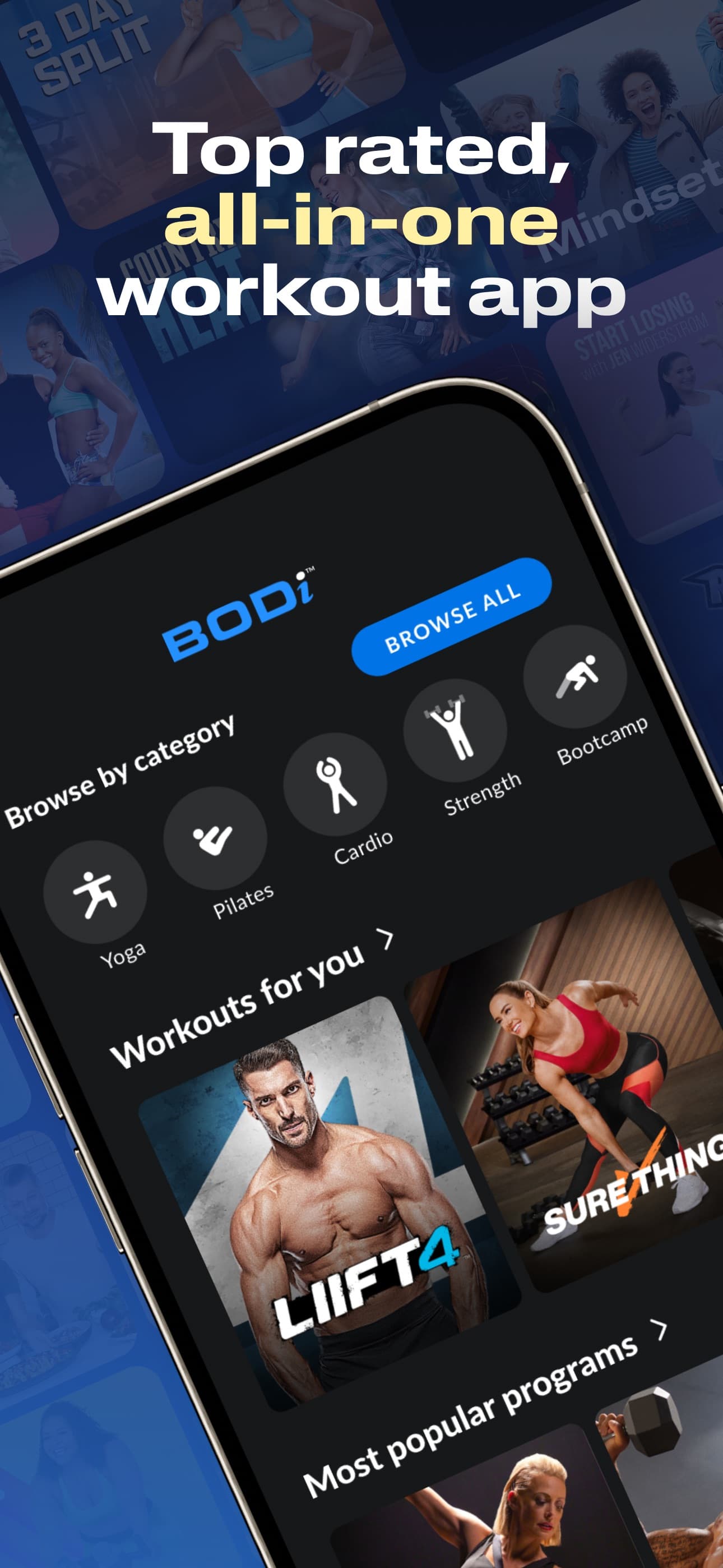 Store screenshots screen from the BODi Fitness: Home Workouts app, capture 1