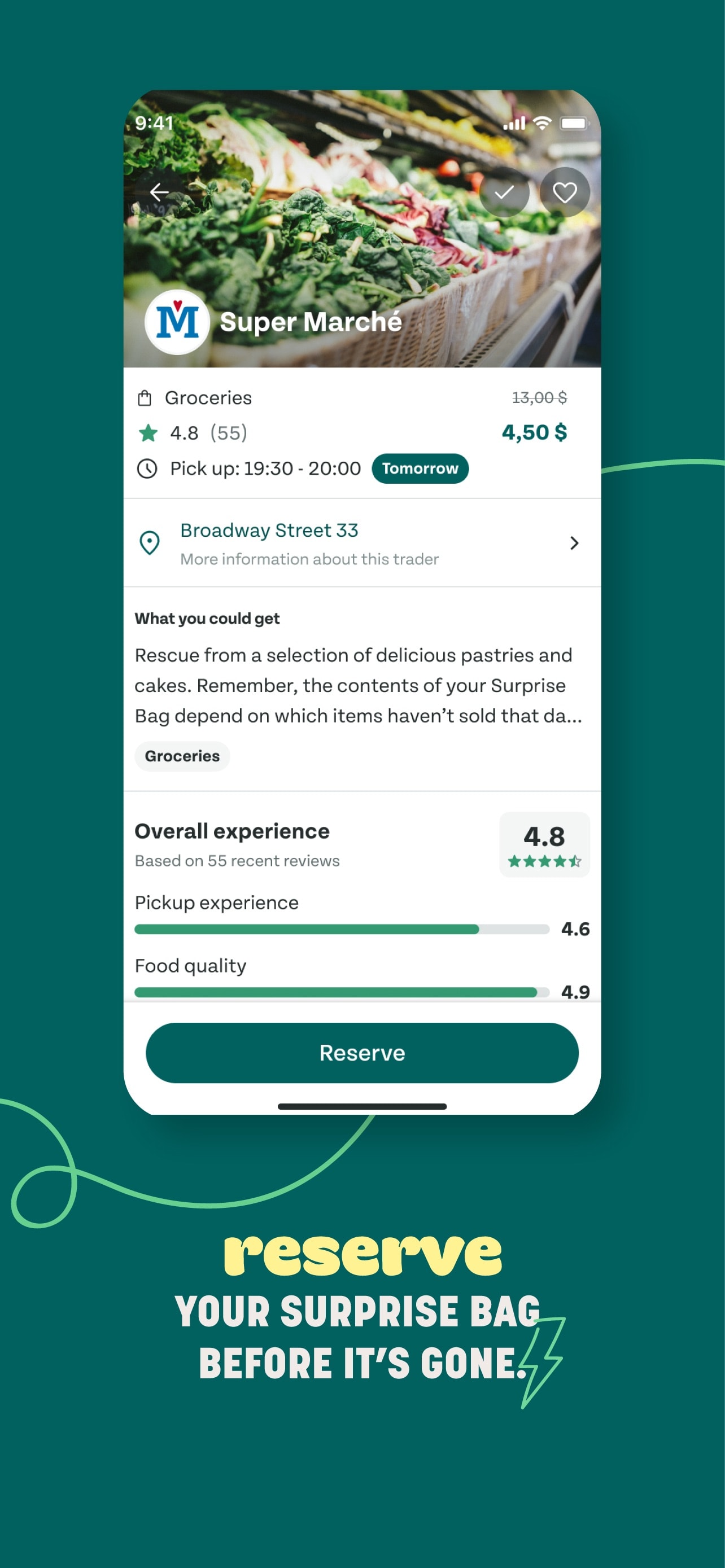 Store screenshots screen from the Too Good To Go: End Food Waste app, capture 3