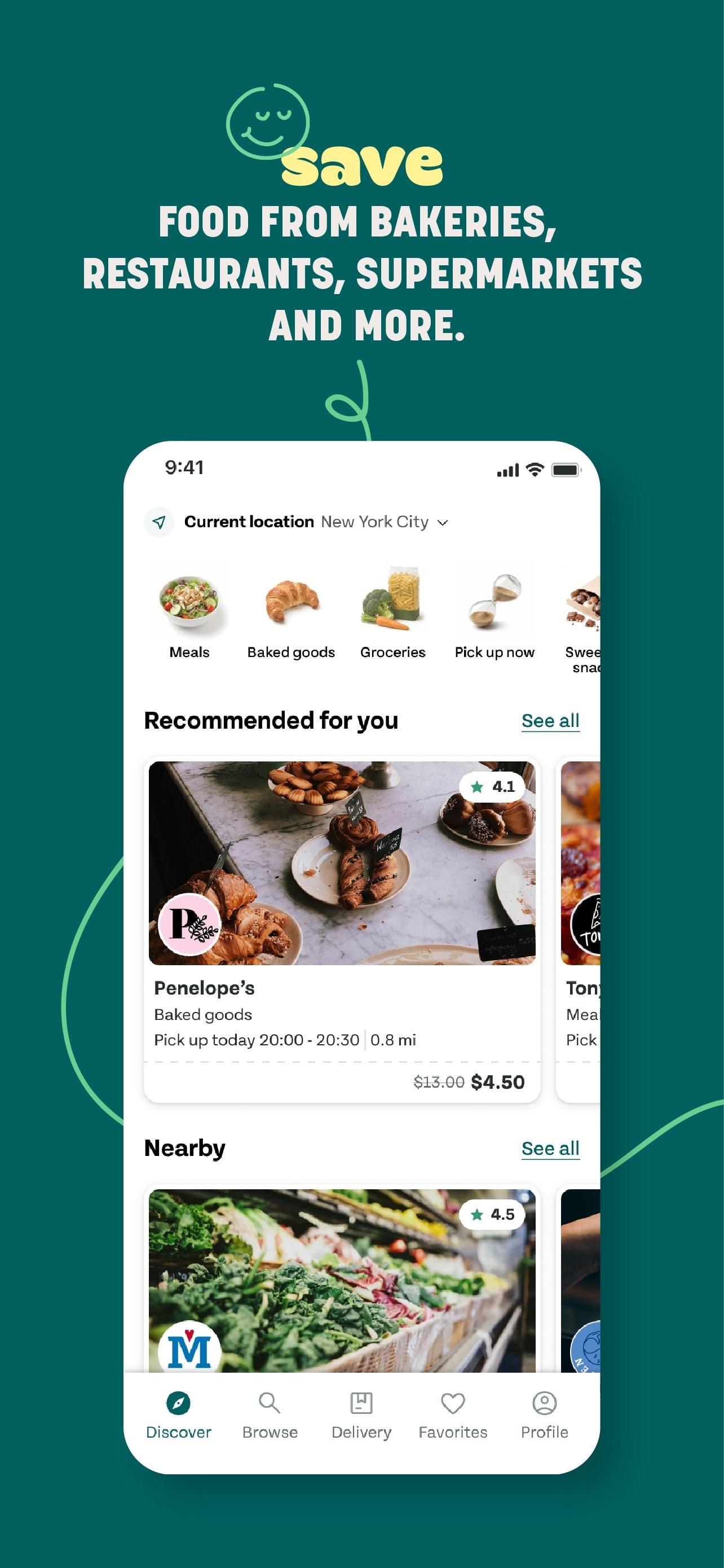 Store screenshots screen from the Too Good To Go: End Food Waste app, capture 2