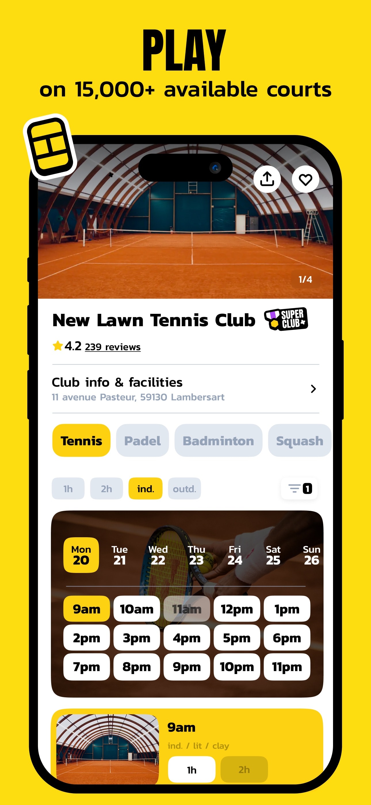 Store screenshots screen from the Anybuddy: Book Padel & Tennis app, capture 3