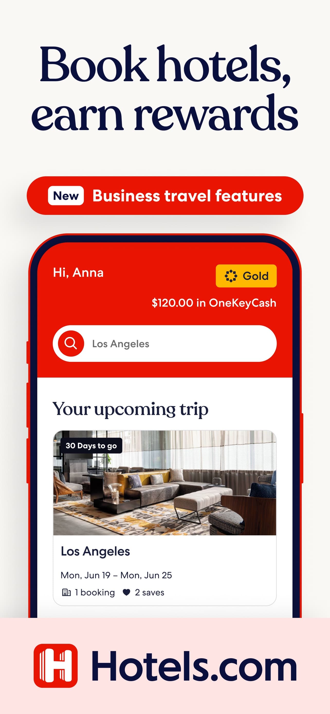Store screenshots screen from the Hotels.com: Book Hotel Deals app, capture 1