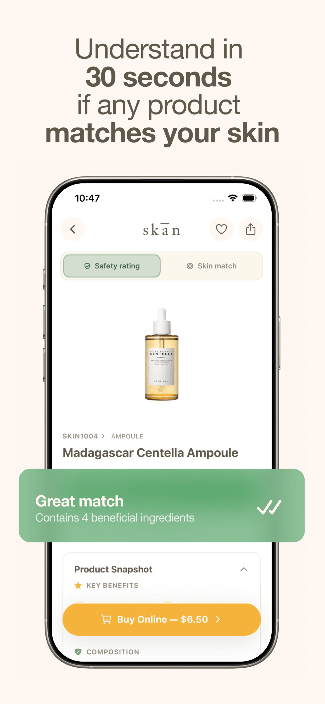Store screenshots screen from the Skan - #1 Skincare App app, capture 6