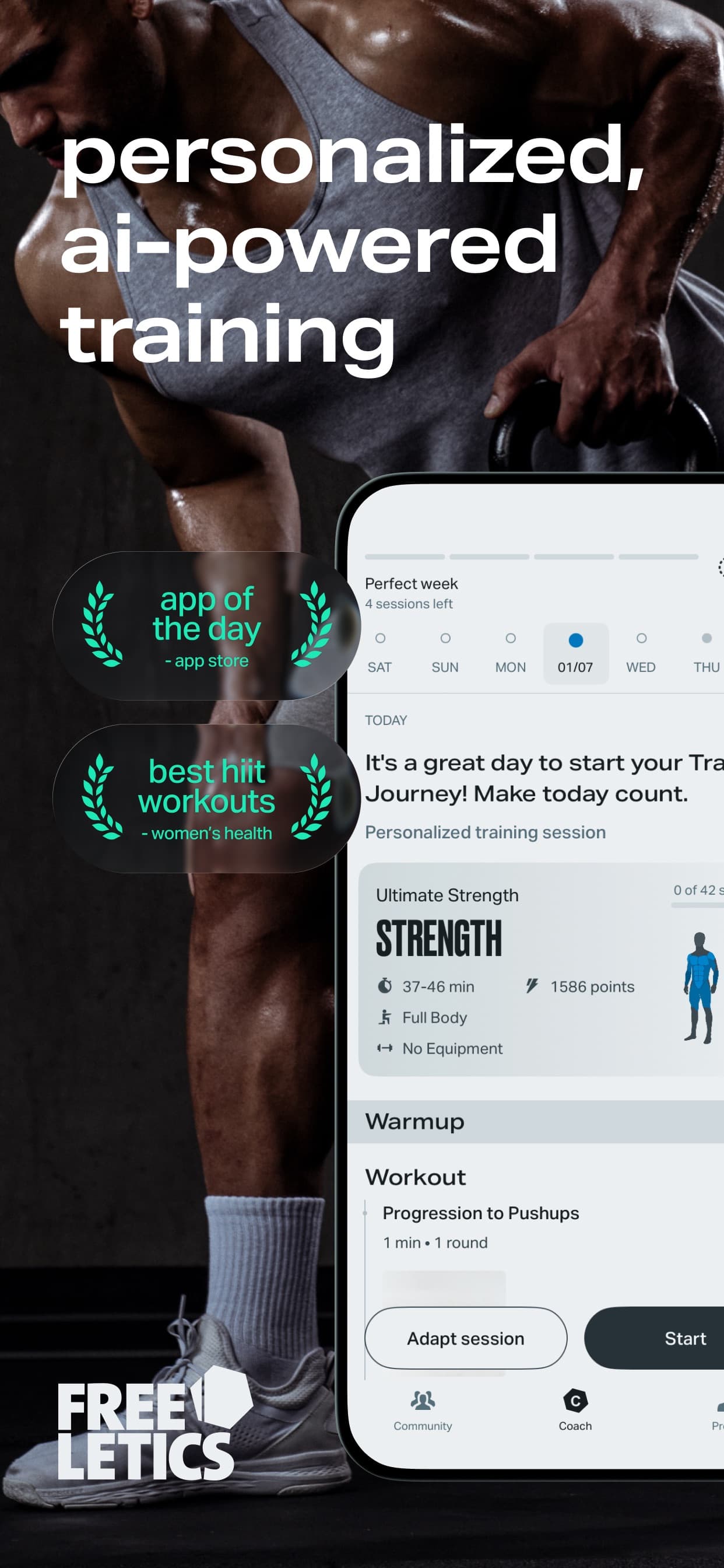 Store screenshots screen from the Freeletics: HIIT Home Workouts app, capture 1