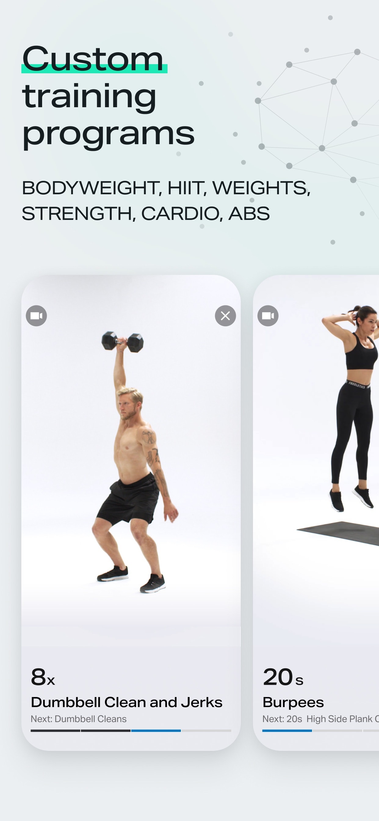 Store screenshots screen from the Freeletics: HIIT Home Workouts app, capture 2