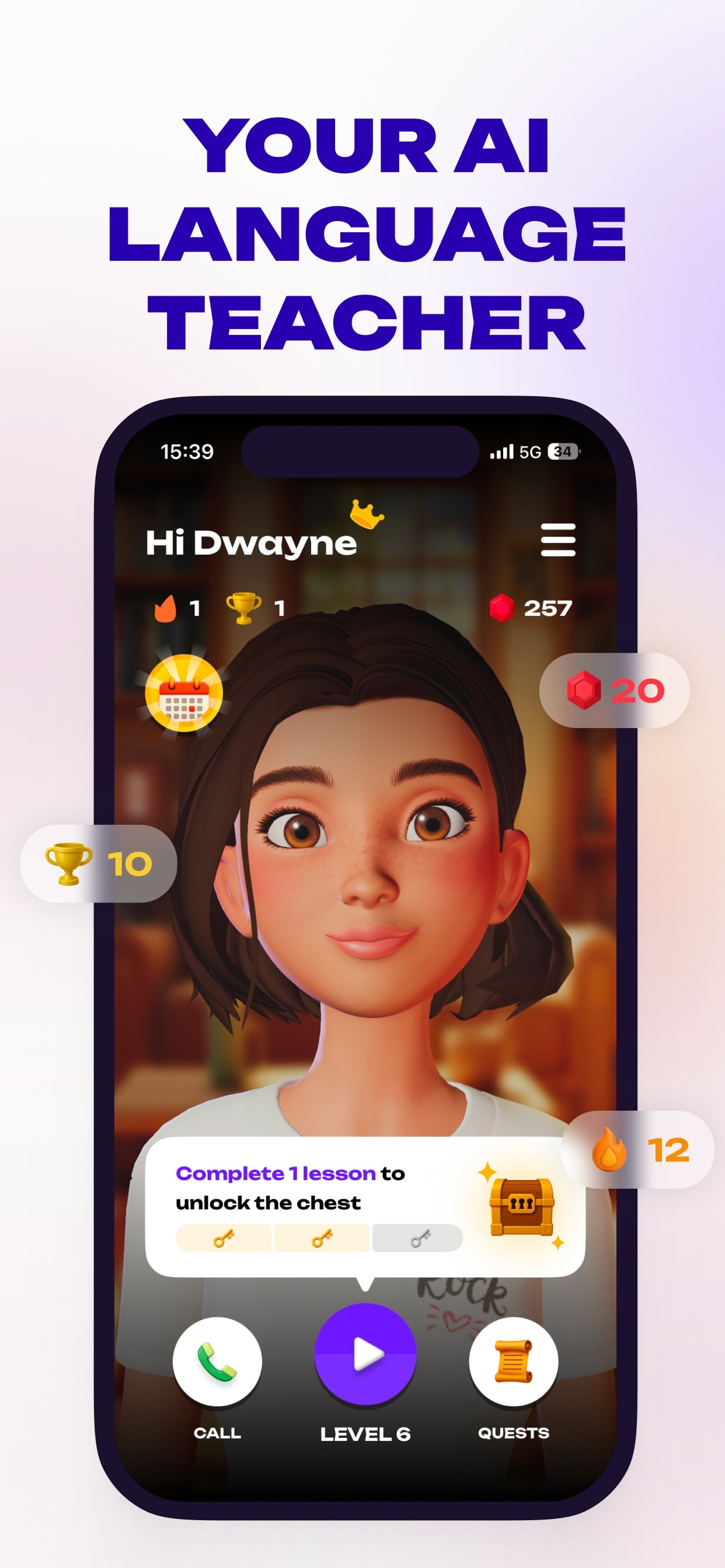 Store screenshots screen from the Emma: Learn Languages app, capture 2